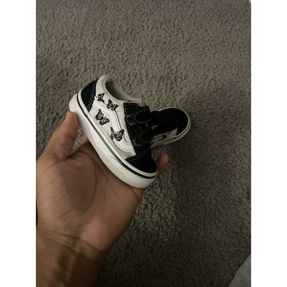 Size 4c-Vans Old Skool Shoes Kid Pink Checkerboard Butterfly Canvas Low
